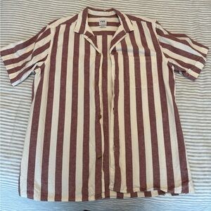 Men’s Short Sleeve Button Down XL Red White Stripe
